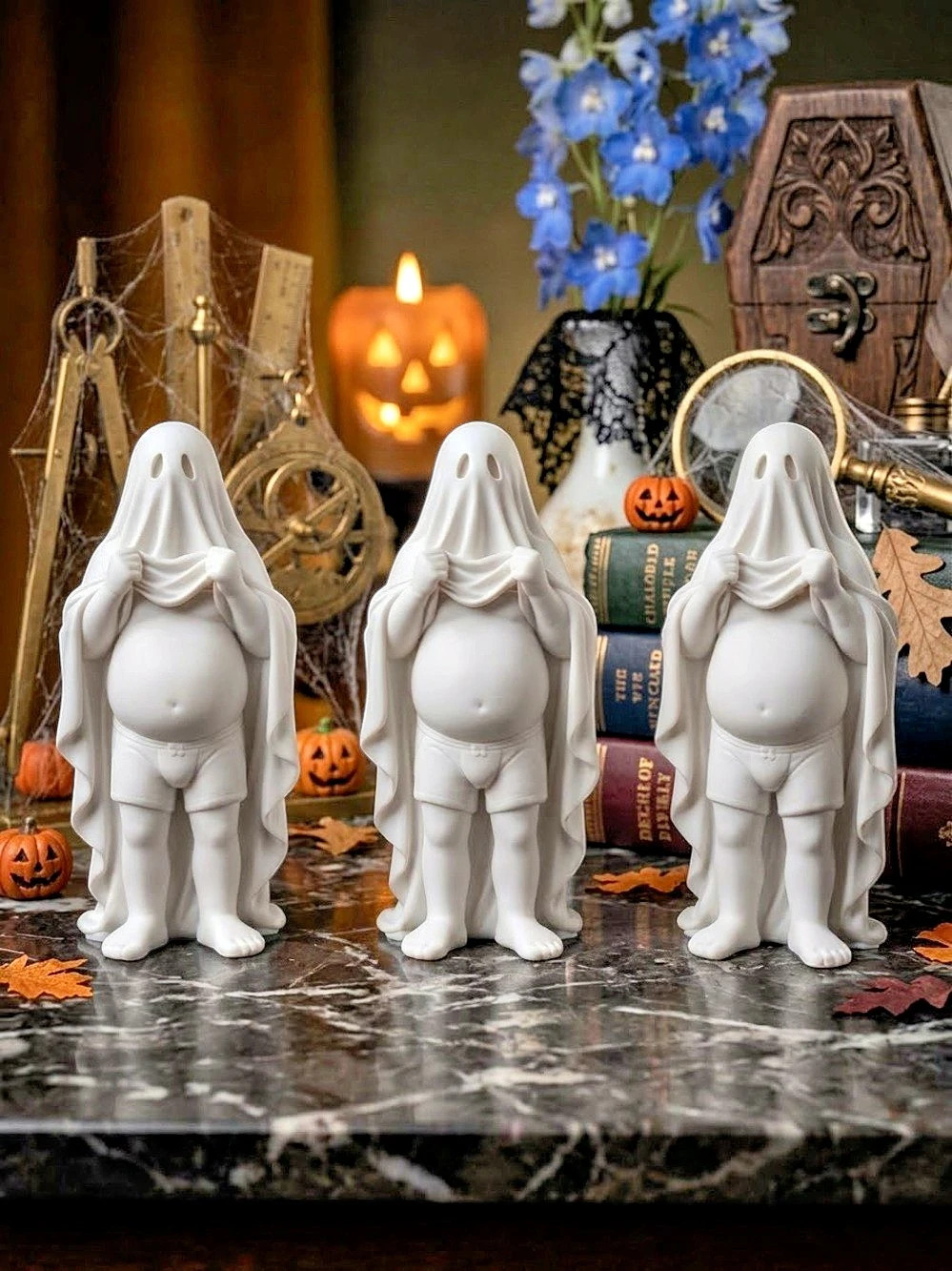 White funny Ghost Figurines set of 3